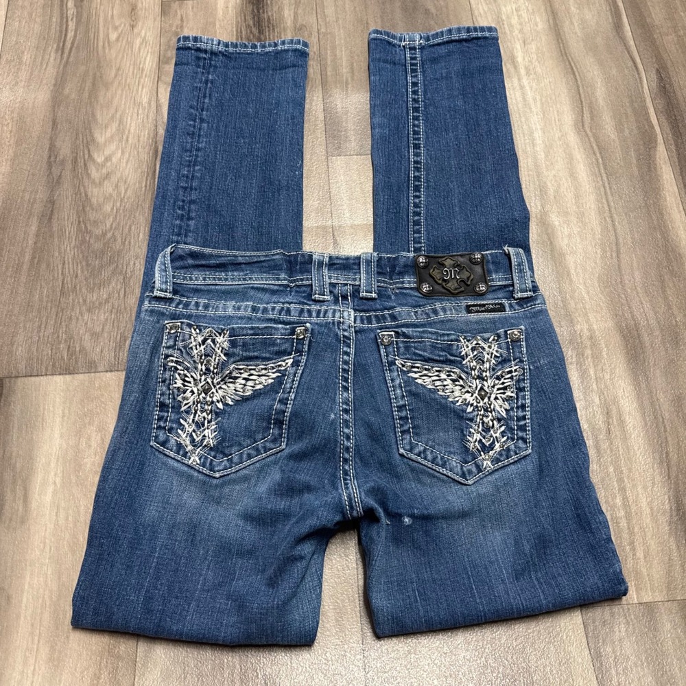 Miss Me Women Blue Wing Embroidered Sequin Low Rise Skinny Jeans Size 30
